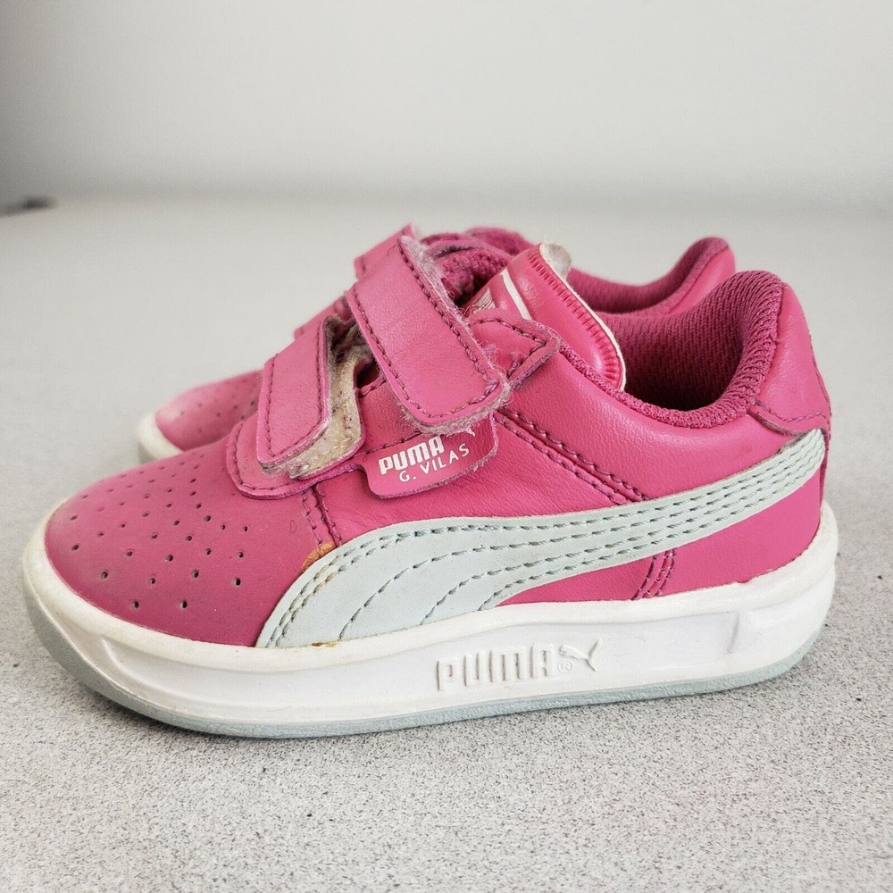 Puma‎ Kids 353066 03 Pink White Round Toe Double Strap Sneaker Shoes Size 5